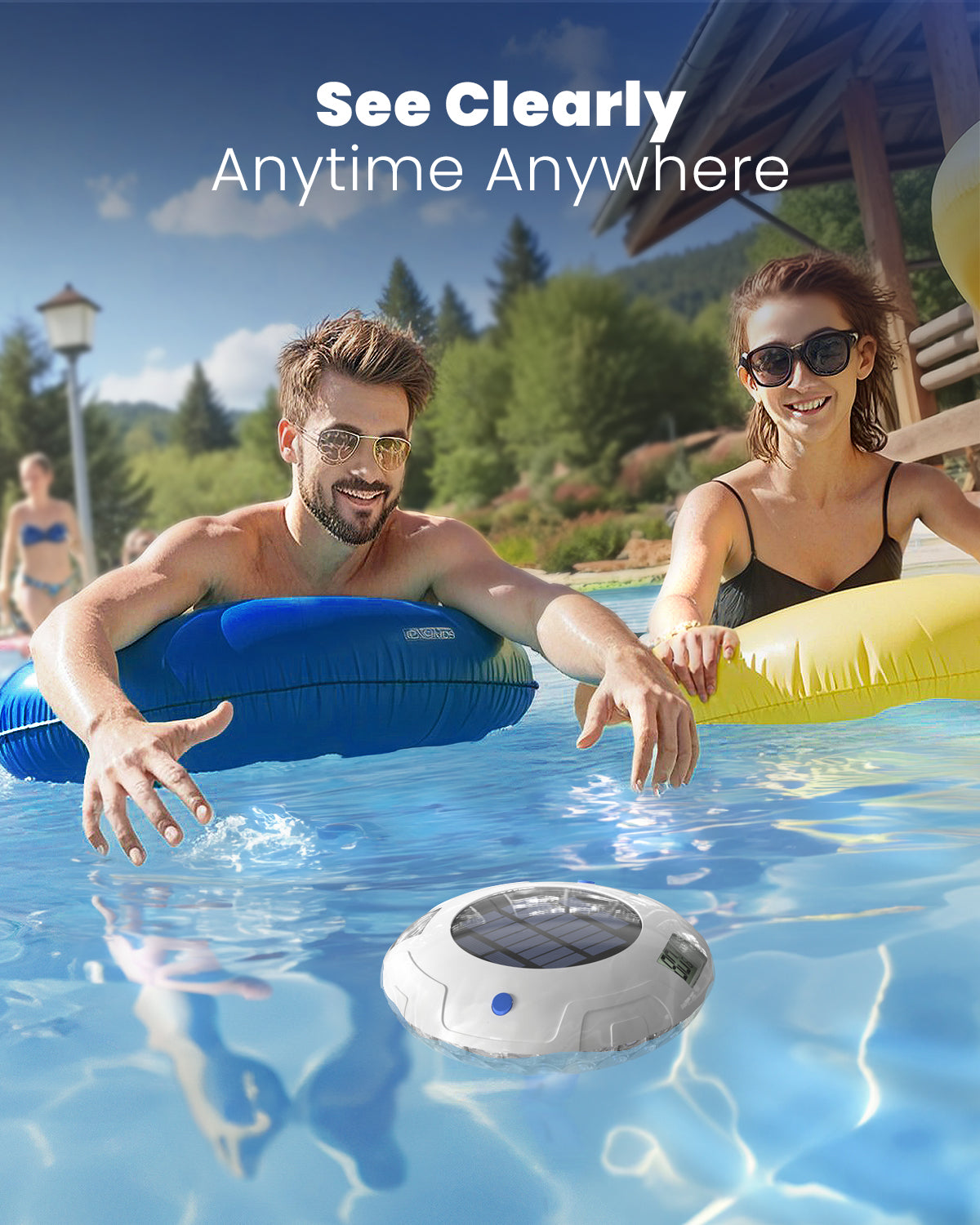 Pool Thermometer Easy to Read, Solar Pool Light with 8 RGBW Color Modes, Dual Dightal Displays for Inground Above Ground Pools