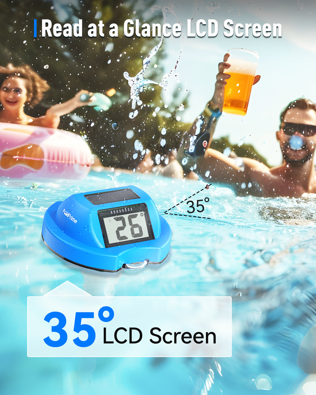 Pool Thermometer Floating Easy Read with Dual Jumbo-Sized Screens, Solar Digital Pool Temperature Thermometer Floating for SPA, Ponds