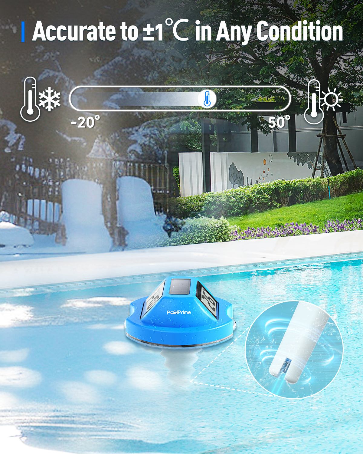 Pool Thermometer Floating Easy Read with Dual Jumbo-Sized Screens, Solar Digital Pool Temperature Thermometer Floating for SPA, Ponds