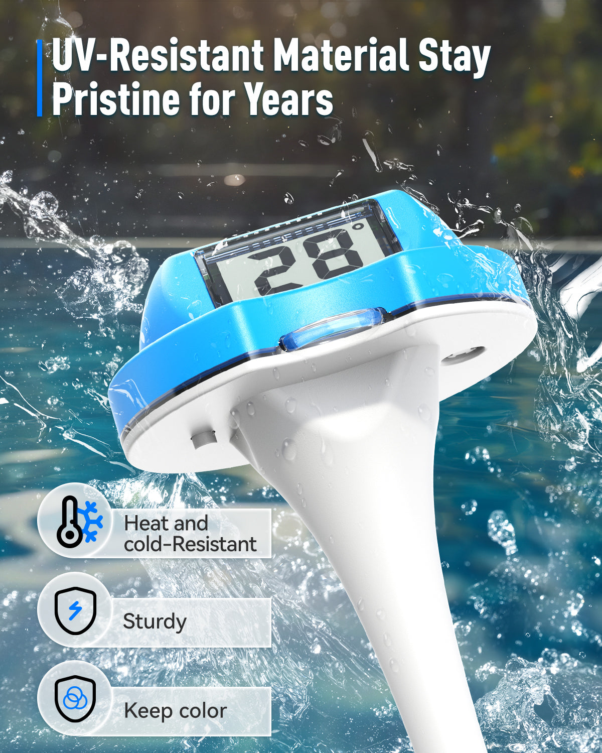 Pool Thermometer Floating Easy Read with Dual Jumbo-Sized Screens, Solar Digital Pool Temperature Thermometer Floating for SPA, Ponds