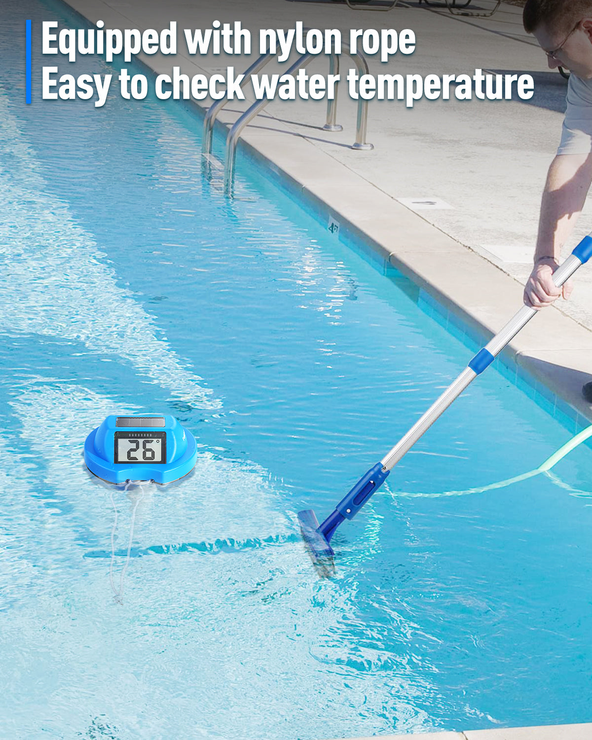 Pool Thermometer Floating Easy Read with Dual Jumbo-Sized Screens, Solar Digital Pool Temperature Thermometer Floating for SPA, Ponds