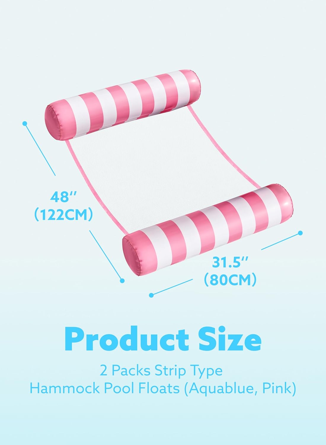 2 Packs Strip Type Hammock Pool Floats Adults, 4-in-1 Multi-Purpose Inflatable Pool Floats PVC Water Hammock Lounge Floaties