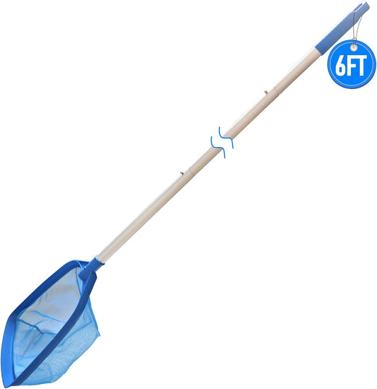 Swimming Pool Leaf Skimmer Net, with 5 Sections Telescopic Aluminum Pole & Nylon Medium Fine Mesh Pool Net, Pool Cleaning Tool for Removing Leaves & Debris