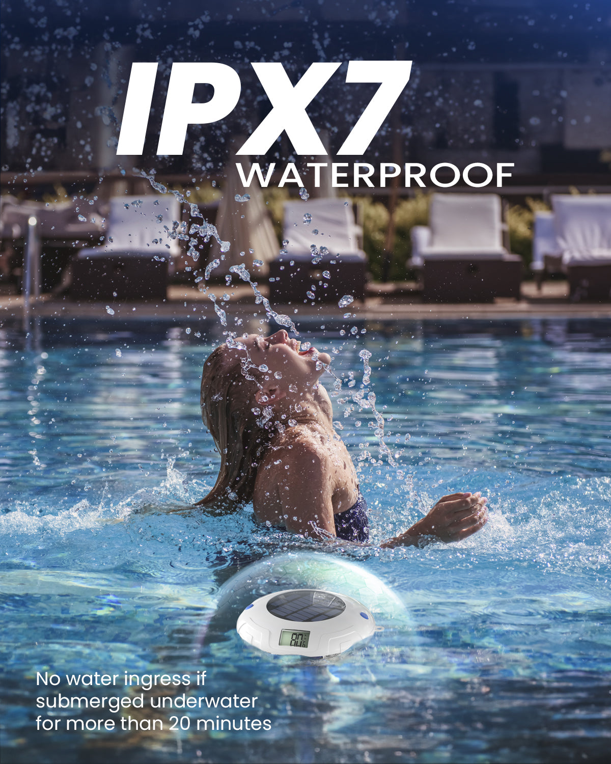 Pool Thermometer Easy to Read, Solar Pool Light with 8 RGBW Color Modes, Dual Dightal Displays for Inground Above Ground Pools