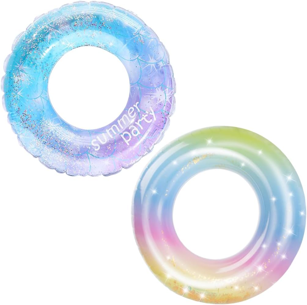 Inflatable Pool Floats Swim Tube Raft Toy with Fruits Mermaid Decorations Summer Water Fun Lounge Beach Lake Party Supplies for Kids