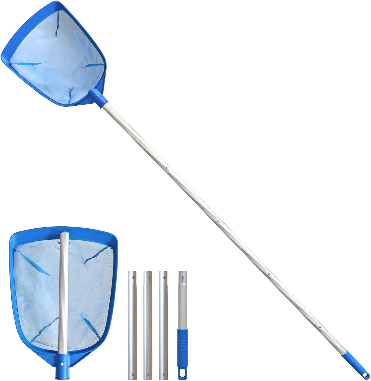 Swimming Pool Leaf Skimmer Net, with 5 Sections Telescopic Aluminum Pole & Nylon Medium Fine Mesh Pool Net, Pool Cleaning Tool for Removing Leaves & Debris