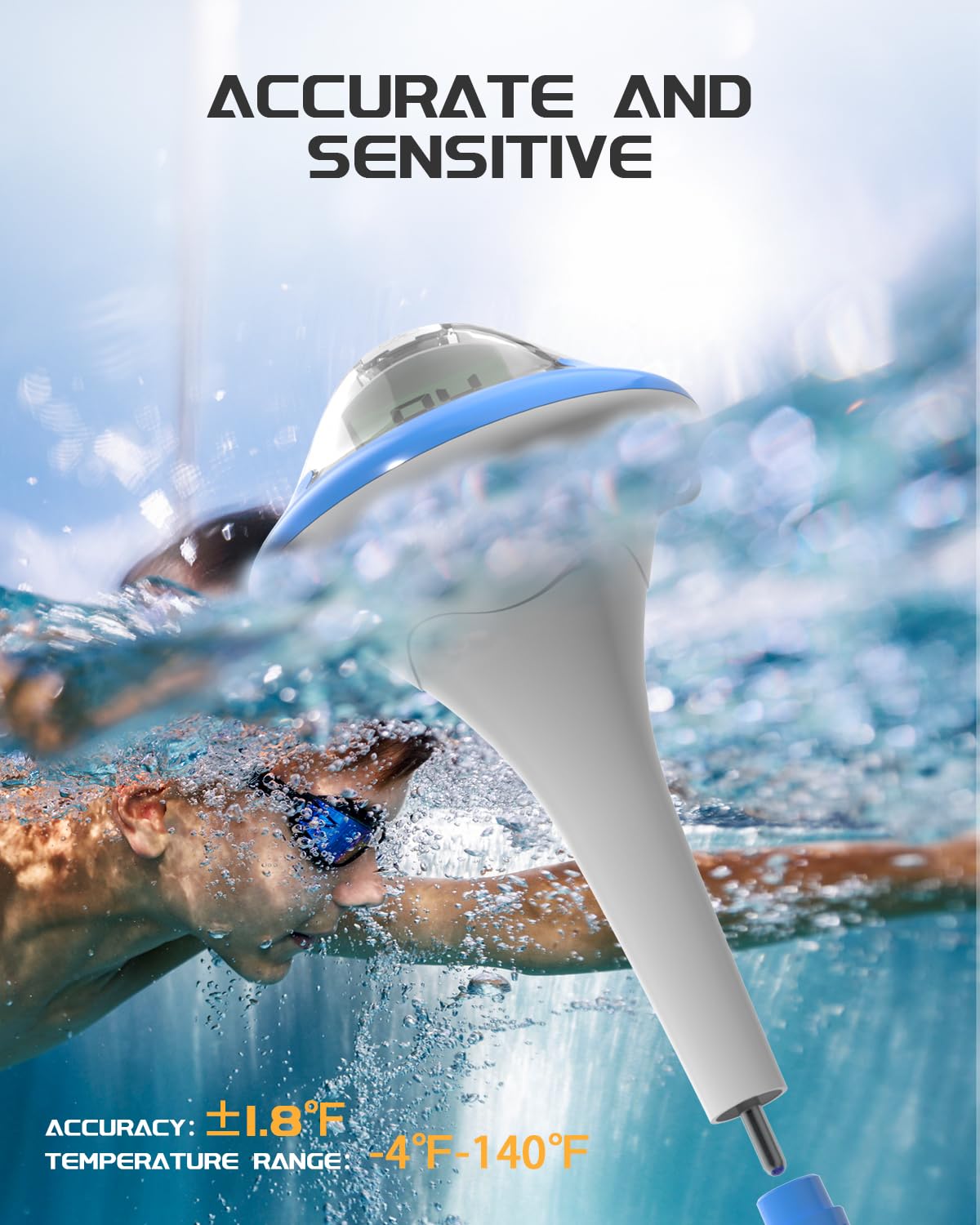 Rechargeable Wireless Pool Thermometer Floating Easy Read, Dual Screens Big Digits Water Thermometer for Swimming Pool, Hot Tub, Hot Spring, Aquarium
