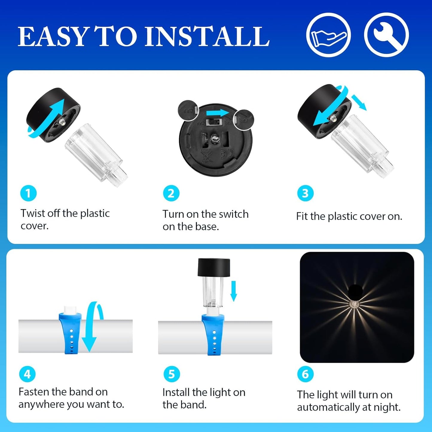 Solar Pool Lights 6 Pack Outdoor Lights for Framed Above Ground Pools, Waterproof Swimming Pool Accessories Lights, Outdoor Yard Garden Pool Decoration Night Light