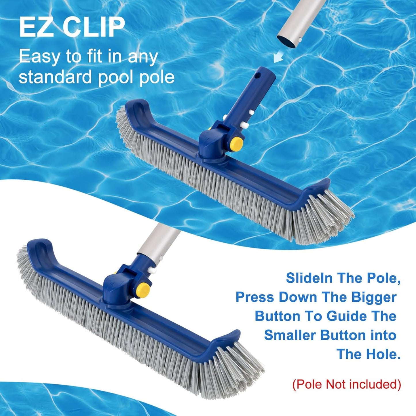 Pool Brush with Rotatable Handle,17.5" Pool Brush Head for Inground Pools, Above-Ground & Vinyl Pools, Heavy-duty Pool Brushes for Cleaning Pool Walls, Sturdy Pool Brush Fit Standard Pool Pole