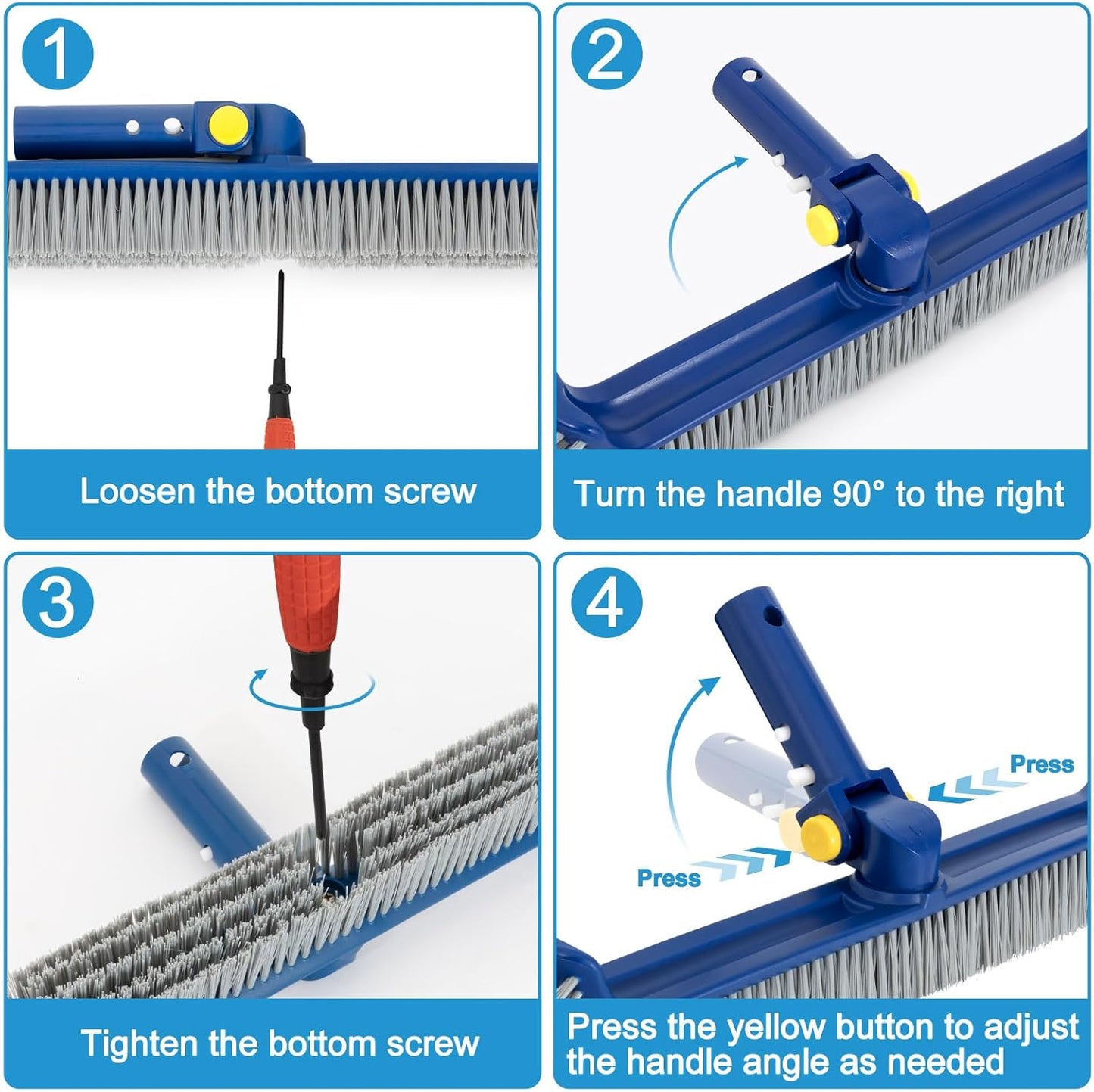 Pool Brush with Rotatable Handle,17.5" Pool Brush Head for Inground Pools, Above-Ground & Vinyl Pools, Heavy-duty Pool Brushes for Cleaning Pool Walls, Sturdy Pool Brush Fit Standard Pool Pole
