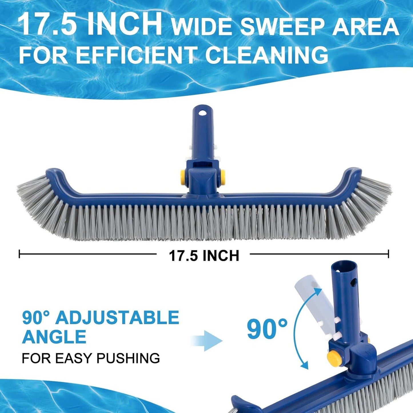 Pool Brush with Rotatable Handle,17.5" Pool Brush Head for Inground Pools, Above-Ground & Vinyl Pools, Heavy-duty Pool Brushes for Cleaning Pool Walls, Sturdy Pool Brush Fit Standard Pool Pole