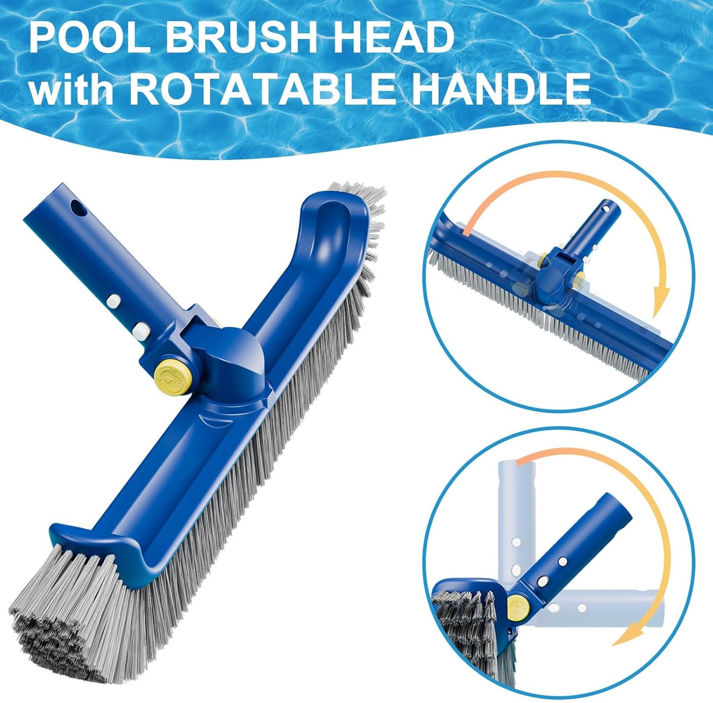 Pool Brush with Rotatable Handle,17.5" Pool Brush Head for Inground Pools, Above-Ground & Vinyl Pools, Heavy-duty Pool Brushes for Cleaning Pool Walls, Sturdy Pool Brush Fit Standard Pool Pole
