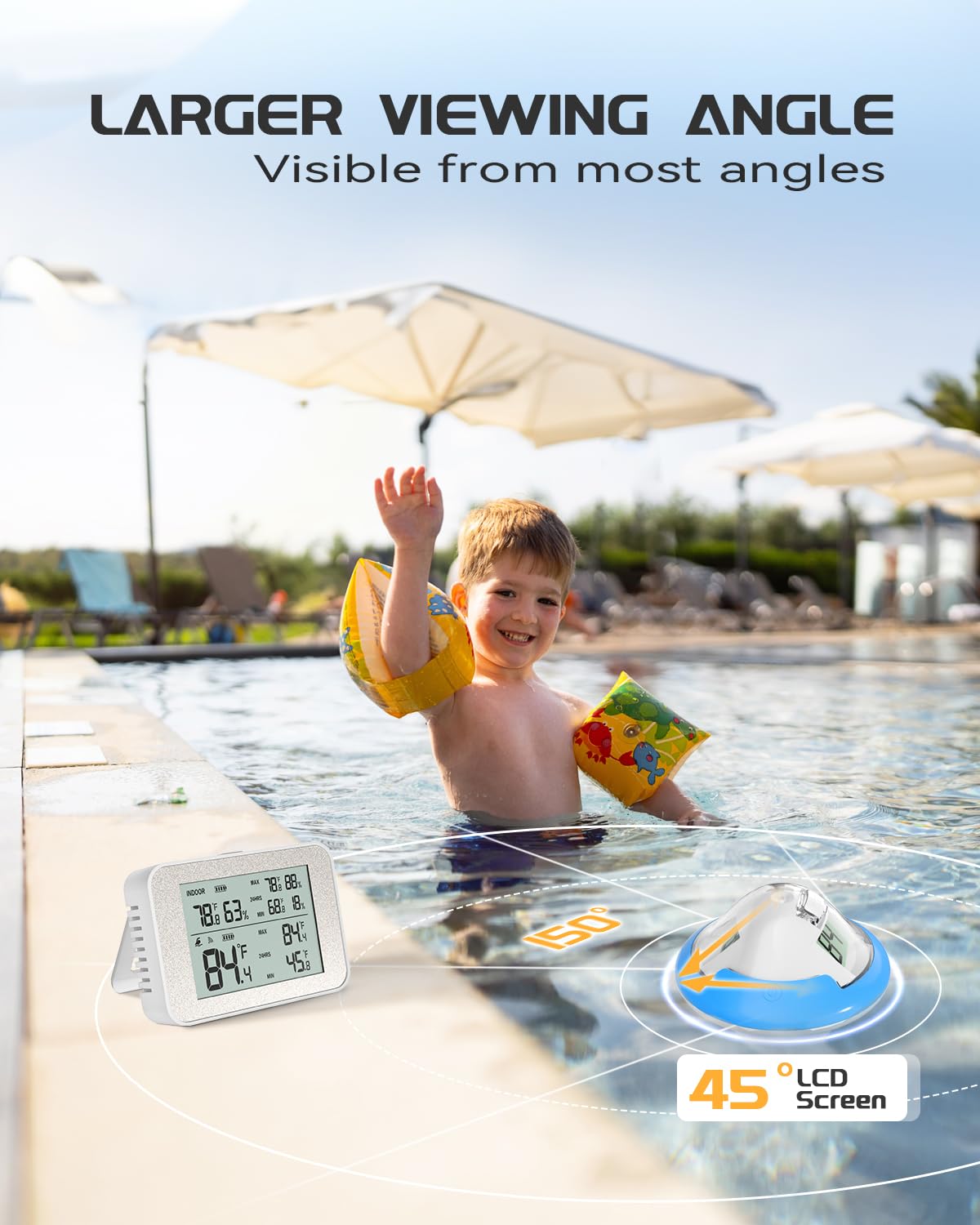 Rechargeable Wireless Pool Thermometer Floating Easy Read, Dual Screens Big Digits Water Thermometer for Swimming Pool, Hot Tub, Hot Spring, Aquarium