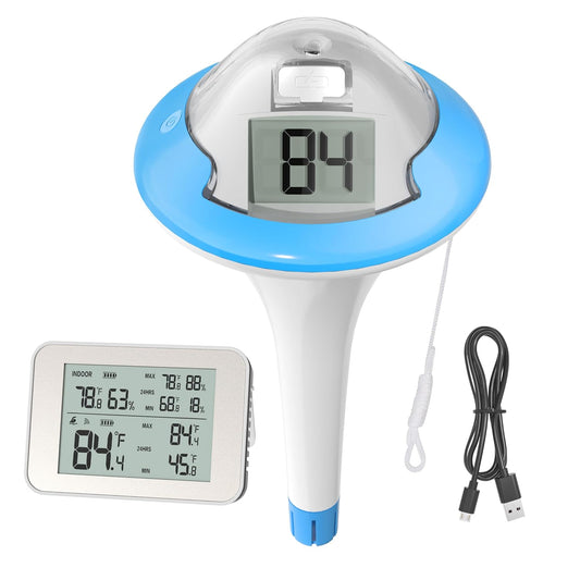 Rechargeable Wireless Pool Thermometer Floating Easy Read, Dual Screens Big Digits Water Thermometer for Swimming Pool, Hot Tub, Hot Spring, Aquarium