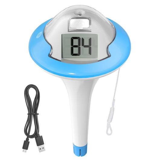Rechargeable Pool Thermometer Floating Easy Read, Dual Screens Big Digits Water Thermometer for Swimming Pool, Hot Tub, Hot Spring, Aquarium