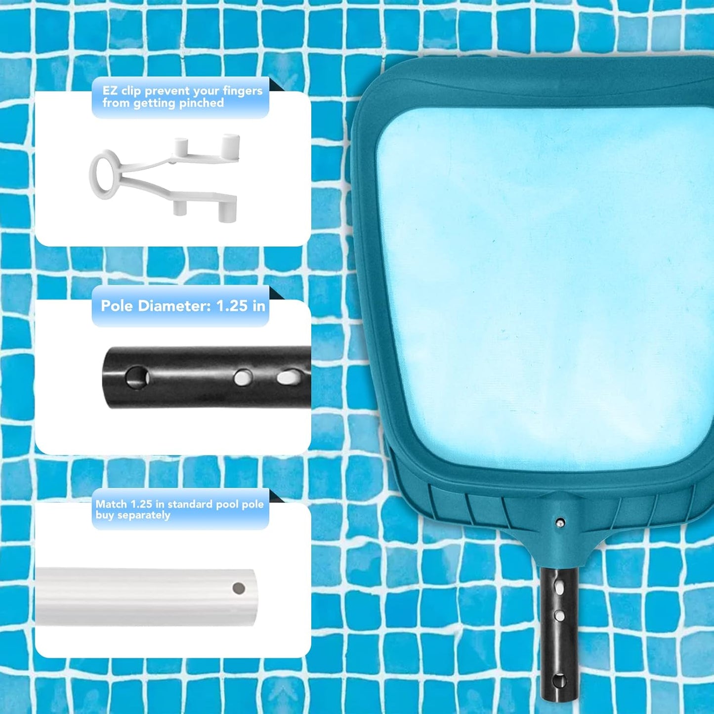 Professional Pool Skimmer Net,Fine Mesh Net Bag,Heavy Duty Swimming Leaf Skimmer Cleaning Tool - Fast Cleaning,Debris Pickup Removal- Fits Standard Swimming Pool Poles