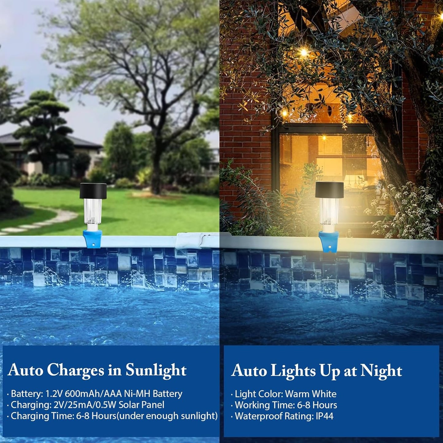 Solar Pool Lights 6 Pack Outdoor Lights for Framed Above Ground Pools, Waterproof Swimming Pool Accessories Lights, Outdoor Yard Garden Pool Decoration Night Light