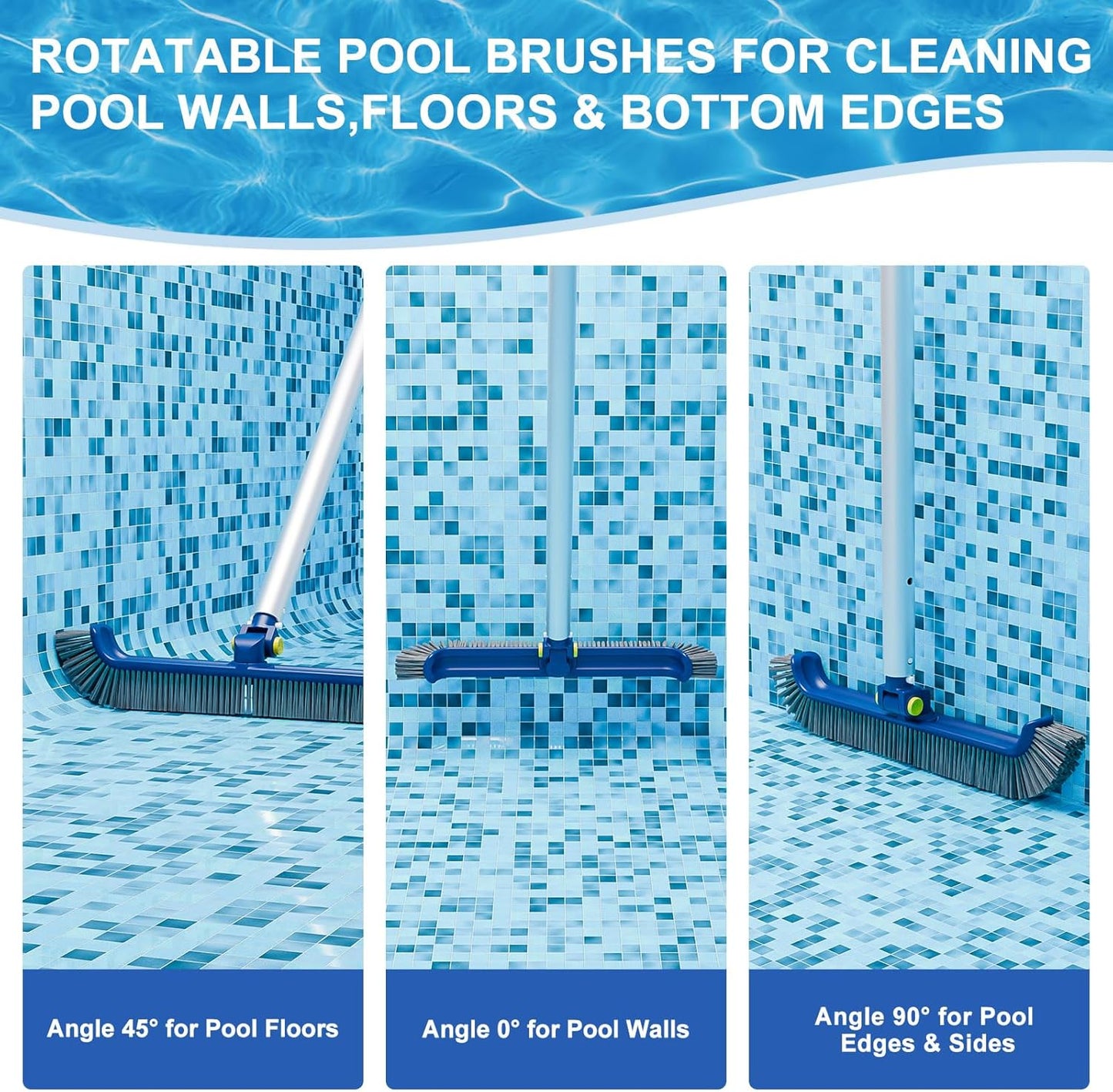 Pool Brush with Rotatable Handle,17.5" Pool Brush Head for Inground Pools, Above-Ground & Vinyl Pools, Heavy-duty Pool Brushes for Cleaning Pool Walls, Sturdy Pool Brush Fit Standard Pool Pole