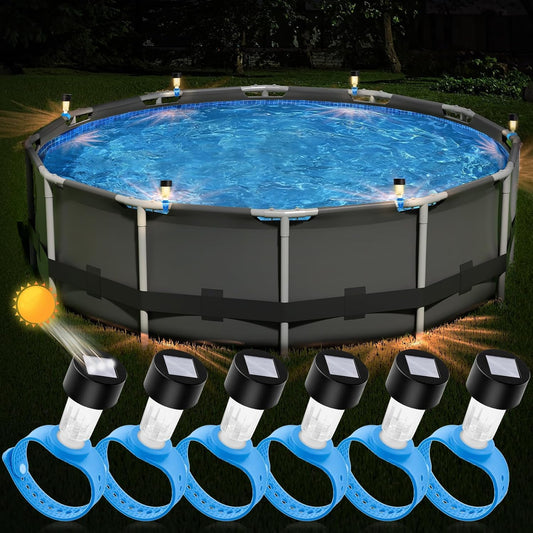 Solar Pool Lights 6 Pack Outdoor Lights for Framed Above Ground Pools, Waterproof Swimming Pool Accessories Lights, Outdoor Yard Garden Pool Decoration Night Light