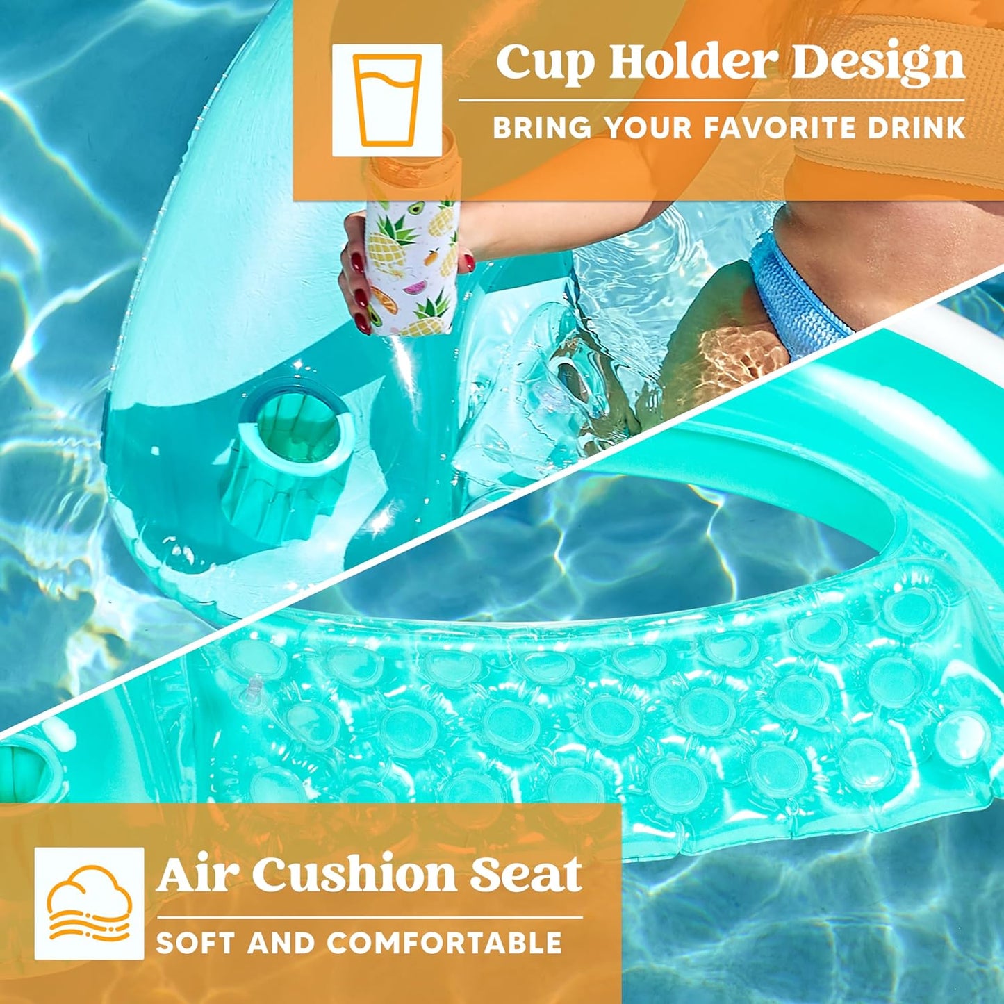 Inflatable Pool Floats Adult,2 Pack Pool Chairs with Cup Holders,Pure Blow up Floats Chair,Hammock Noodle Mat for Relaxing Summer Water Fun Swimming Party Beach