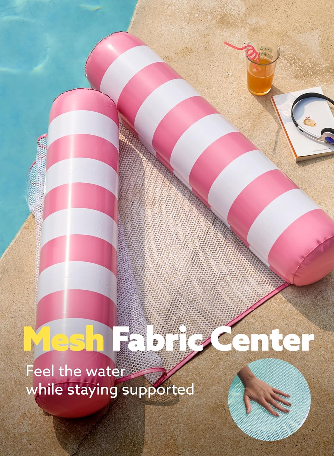 2 Packs Strip Type Hammock Pool Floats Adults, 4-in-1 Multi-Purpose Inflatable Pool Floats PVC Water Hammock Lounge Floaties