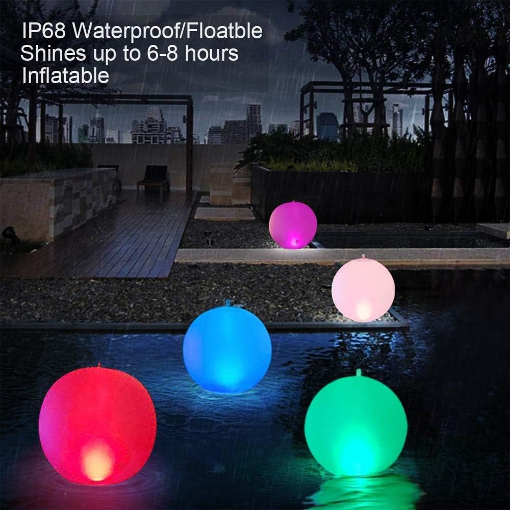 Floating Pool Lights Inflatable Waterproof IP68 Solar Glow Globe,14” Outdoor Pool Ball Lamp 4 Color Changing LED Night Light, Party Decor for Swimming Pool,Beach,Garden,Backyard,Lawn,Pathway - 2 PCS