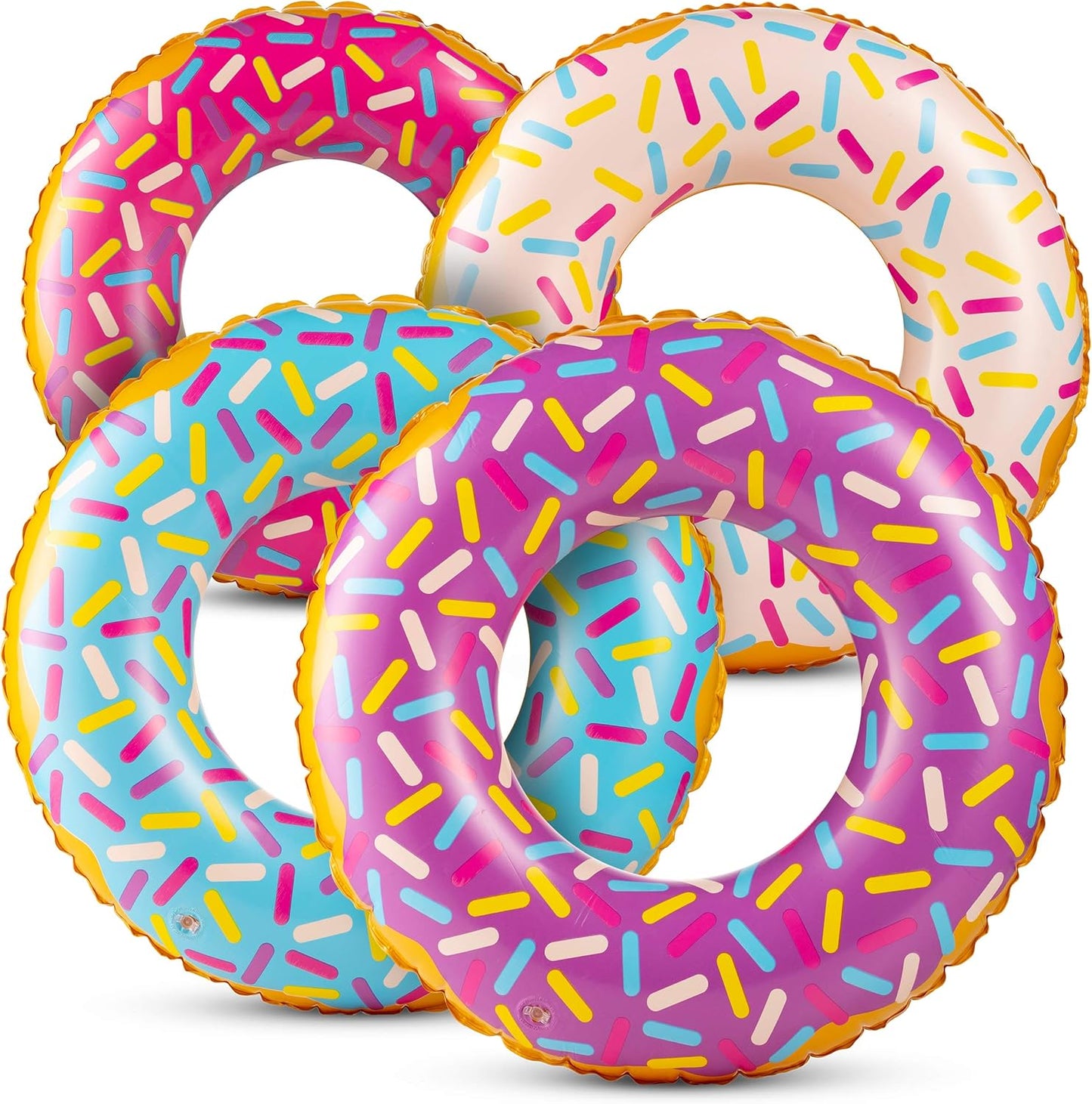 Inflatable Donuts - (Pack of 4) 24 Inch Donut Pool Float for Kids Pool Tube, Assorted Swim Rings with Sprinkles for Pool Floaties, Party Decorations, Giveaways and Kids Party Favors